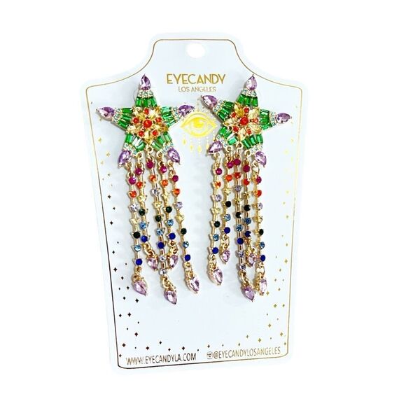 Eye Candy Los Angeles Celestial Star Statement Multicolor Earrings - Picture 1 of 5